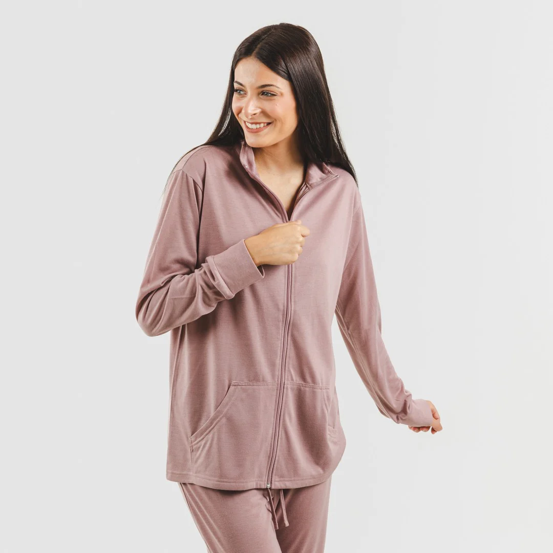 Conjunto deportivo chaqueta cremallera mujer malva - Imagen 2