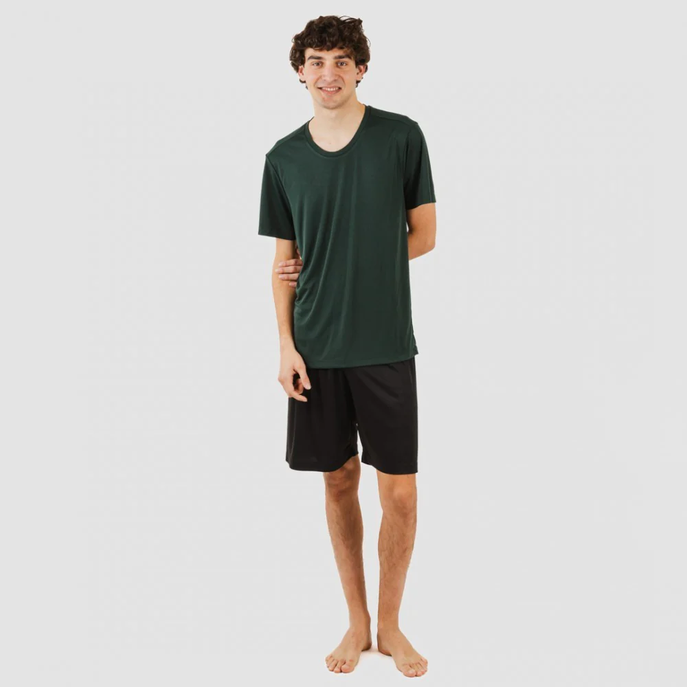 Conjunto deportivo corto tecnico hombre verde botella negro - Imagen 7