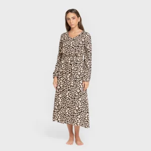 Vestido midi manga larga pico viscosa Vitamin negro